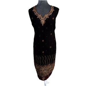 Vtg 90s Dress Tunic S Black Jewels Rhinestones Beaded Embellished Dressy Party